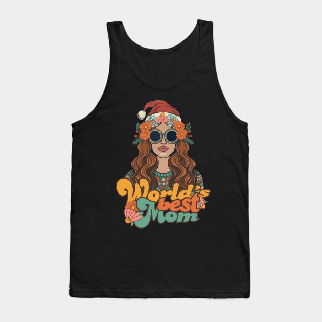 World's best mom with hippie christmas hat Tank Top by Kuku Craft